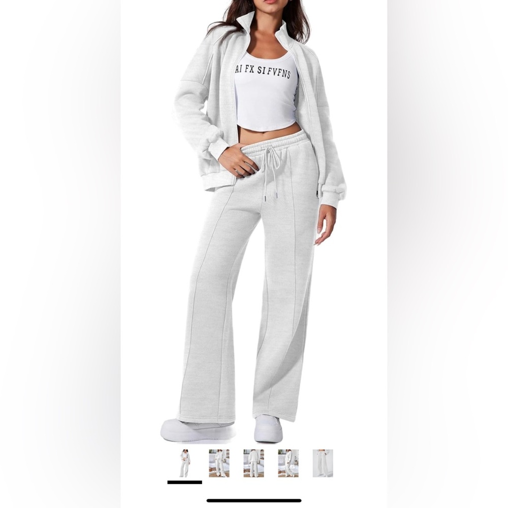 2 Piece Track Suit Women Sweatsuit Fleece Lined Wide Leg Sweatpants